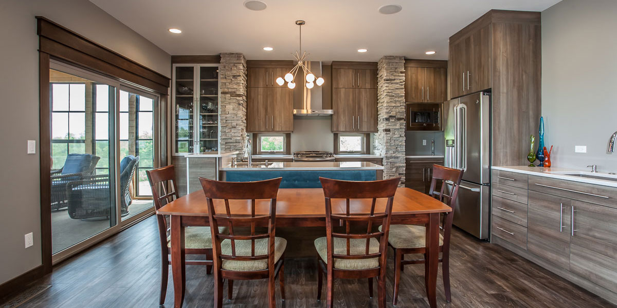 Gray kitchen with stone accents